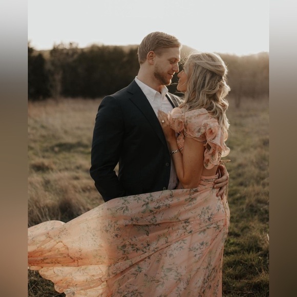 Mac Duggal 67803 Floral Chiffon Cutout Ruffle Shoulder Ball Gown Maxi Dress sz 8 - Picture 11 of 15